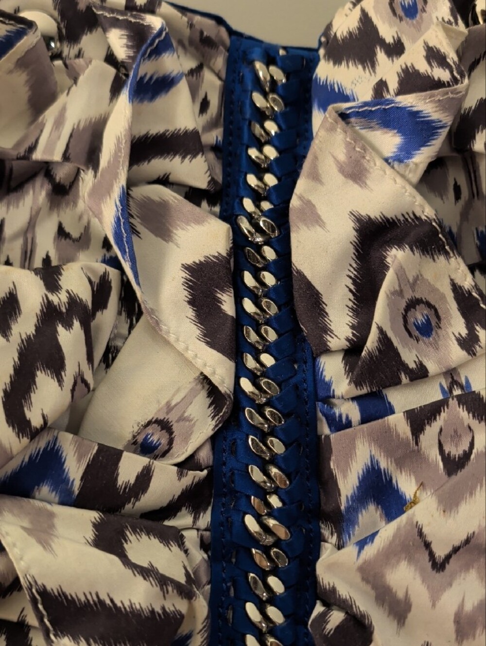 Bebe Blue Patterned Ruffle Tote Bag - Picture 9 of 16